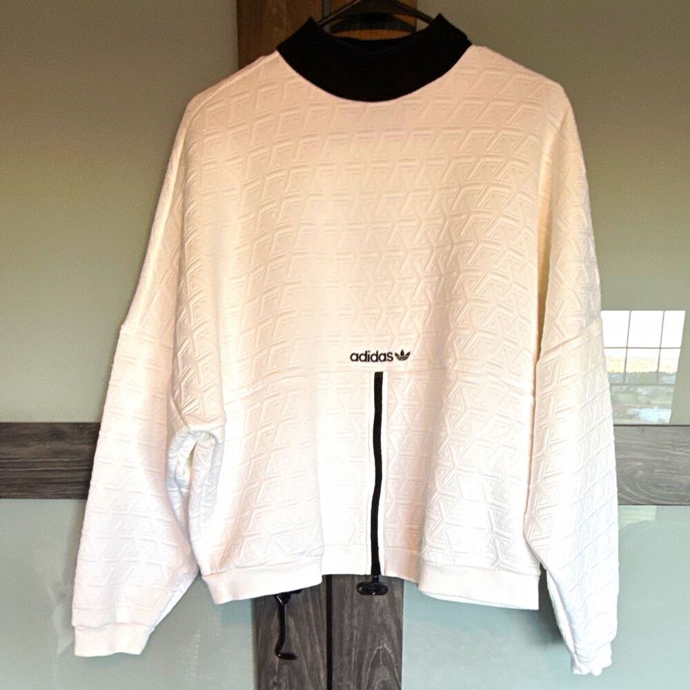 Adidas Originals Women's White Textured Half-Zip Sweatshirt Size Medium